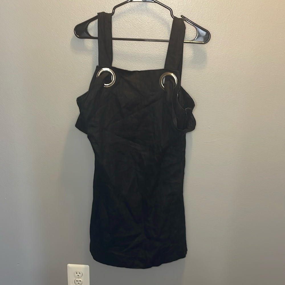 FREE PEOPLE‎ x Style Mafia Black Grommet Linen Mini Dress M - Picture 2 of 6